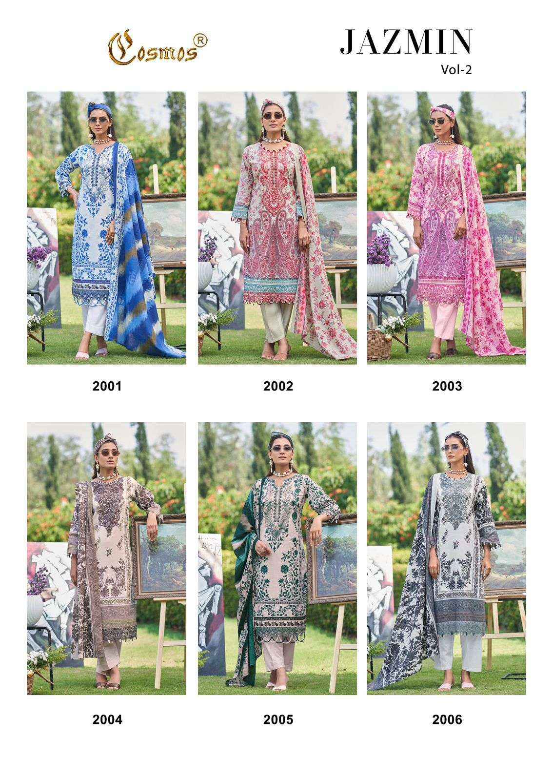Cosmos fashion Jazmin Vol 2 Lawn Cotton Dress Material Wholesale price ( 6 pcs Catalogue )