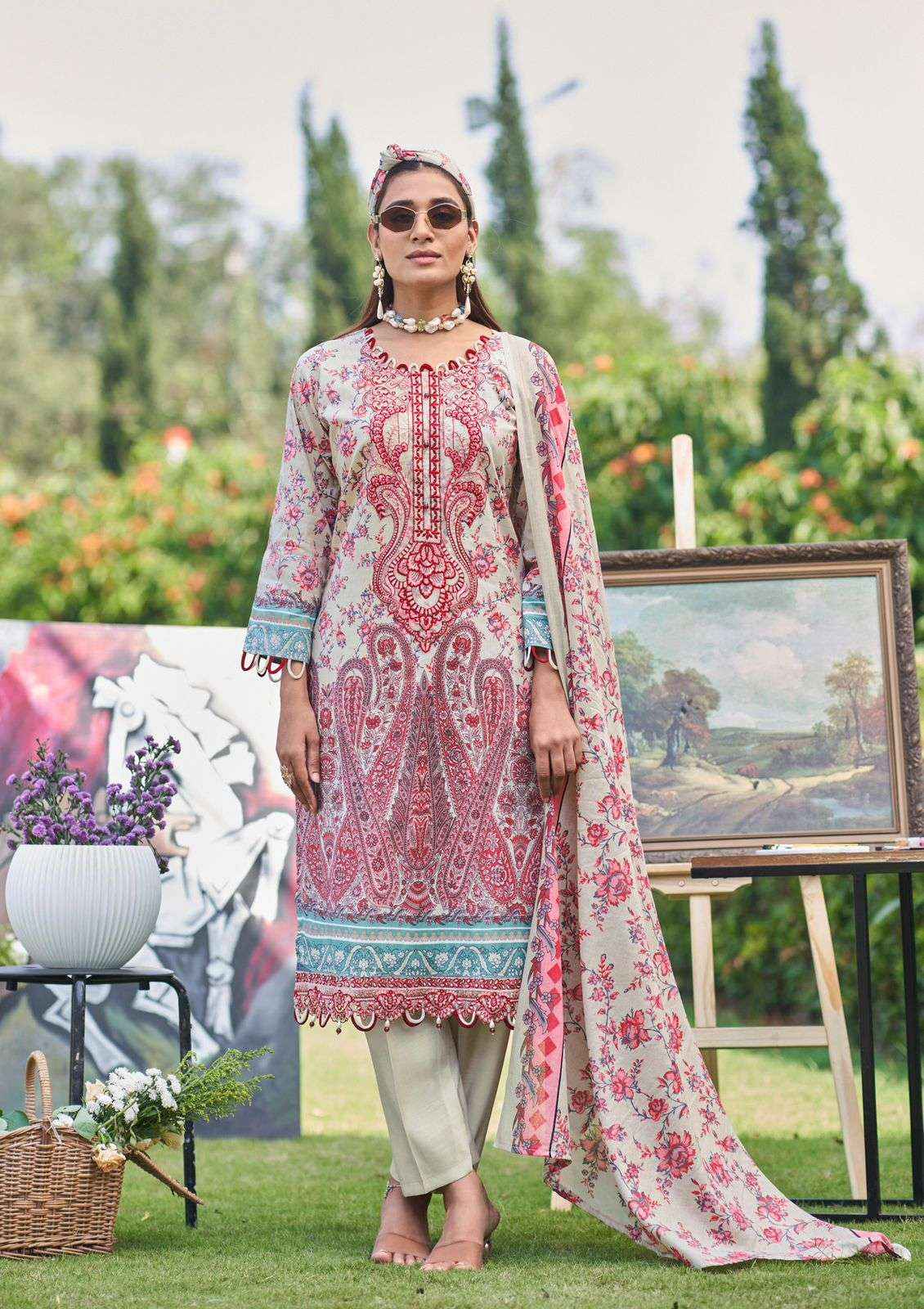 COSMOS FASHION JAZMIN VOL 2 LAWN COTTON PRINT WITH FANCY WORK DRESS MATERIAL COLLECTION ( 6 PCS CATALOG )