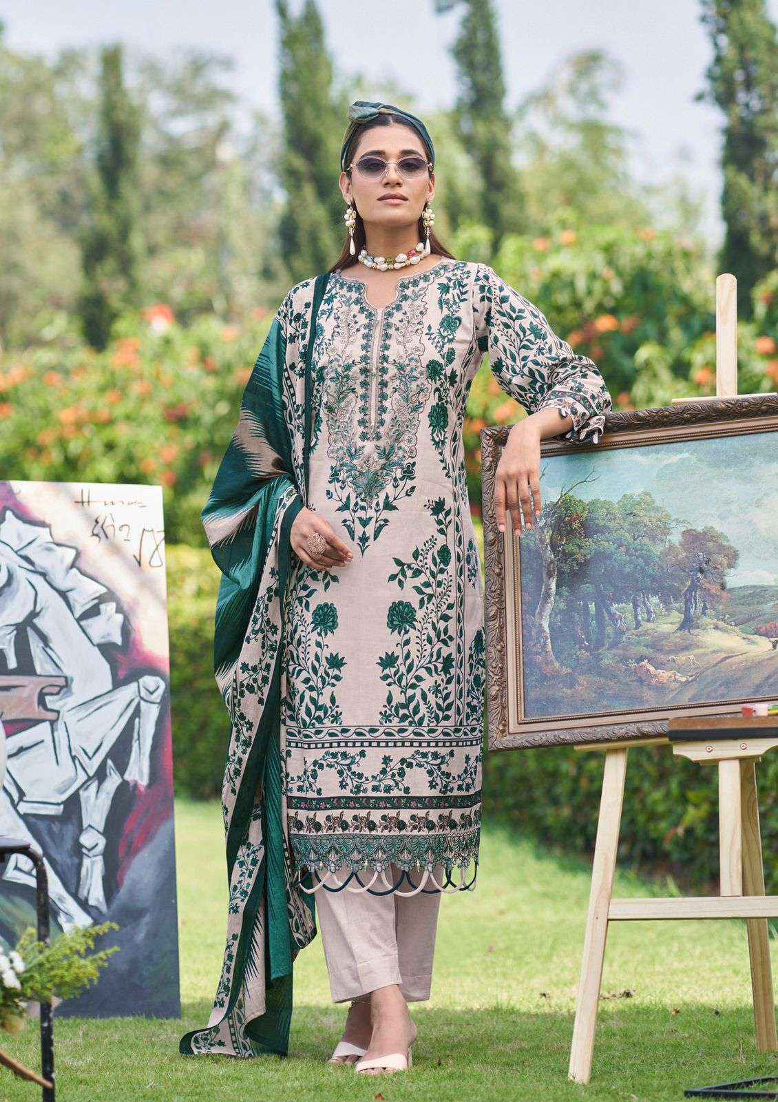 COSMOS FASHION JAZMIN VOL 2 LAWN COTTON PRINT WITH FANCY WORK DRESS MATERIAL COLLECTION ( 6 PCS CATALOG )