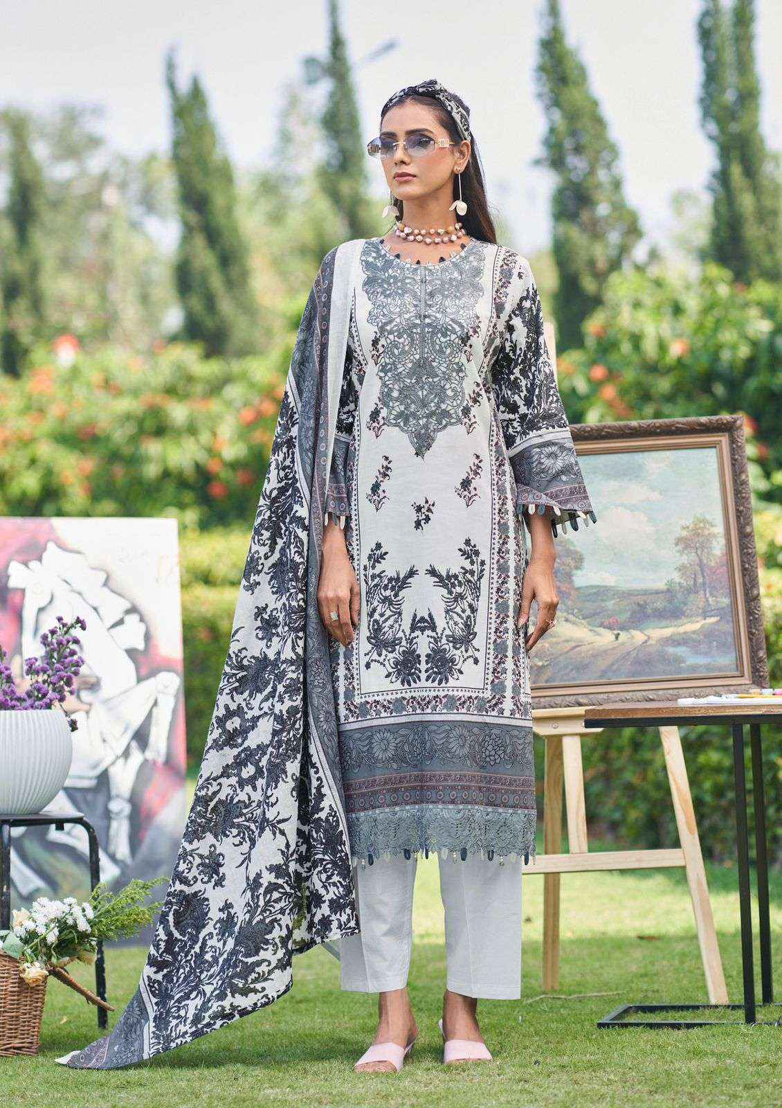 COSMOS FASHION JAZMIN VOL 2 LAWN COTTON PRINT WITH FANCY WORK DRESS MATERIAL COLLECTION ( 6 PCS CATALOG )