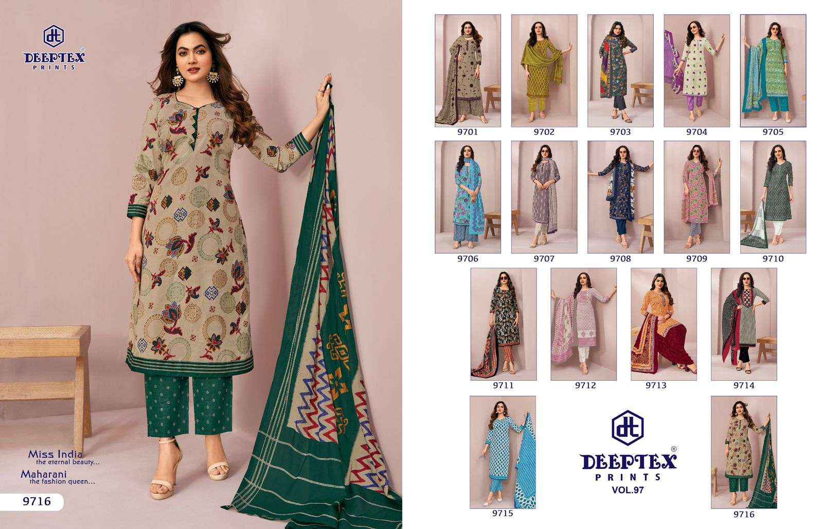DEEPTEX PRINTS MISS INDIA VOL 97 COTTON PRINTED LADIES DRESS MATERIAL COLLECTION ( 16 PCS CATALOG )