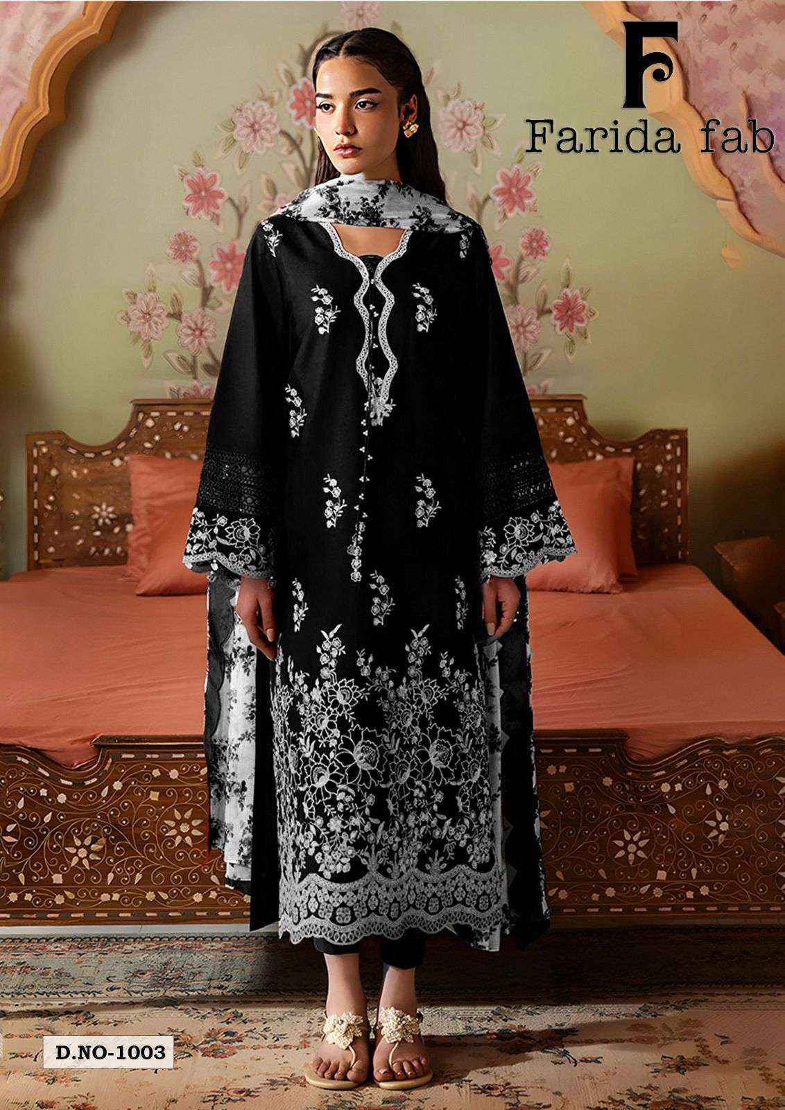 Farida Fab Black & White Heavy Cotton Luxury Collection Cotton Dress Material ( 6 pcs Catalogue )