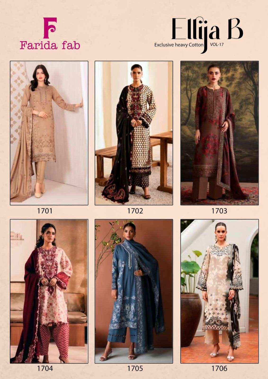 Farida Fab Ellija B Vol 17 Pure Cotton Unstitch Dress Collection ( 6 Pcs Catalog )