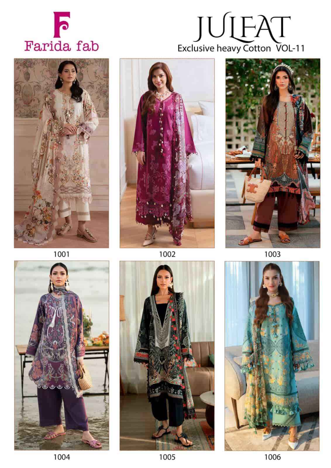 Farida Fab Julfat Vol 11 Pakistani Dress Material Wholesale Price ( 6 Pcs Catalogue )