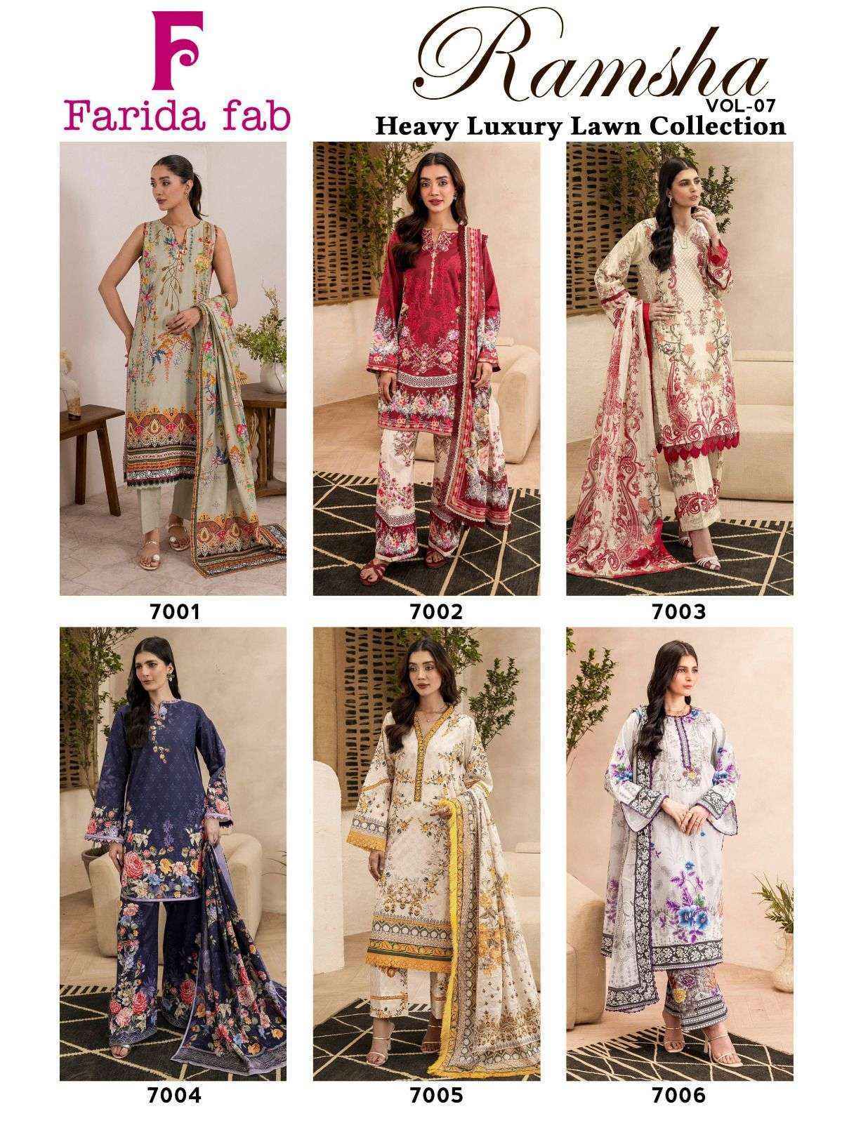 Farida Fab Ramsha Vol 7 Cotton Dress Material Wholesale Price ( 6 pcs Catalogue )