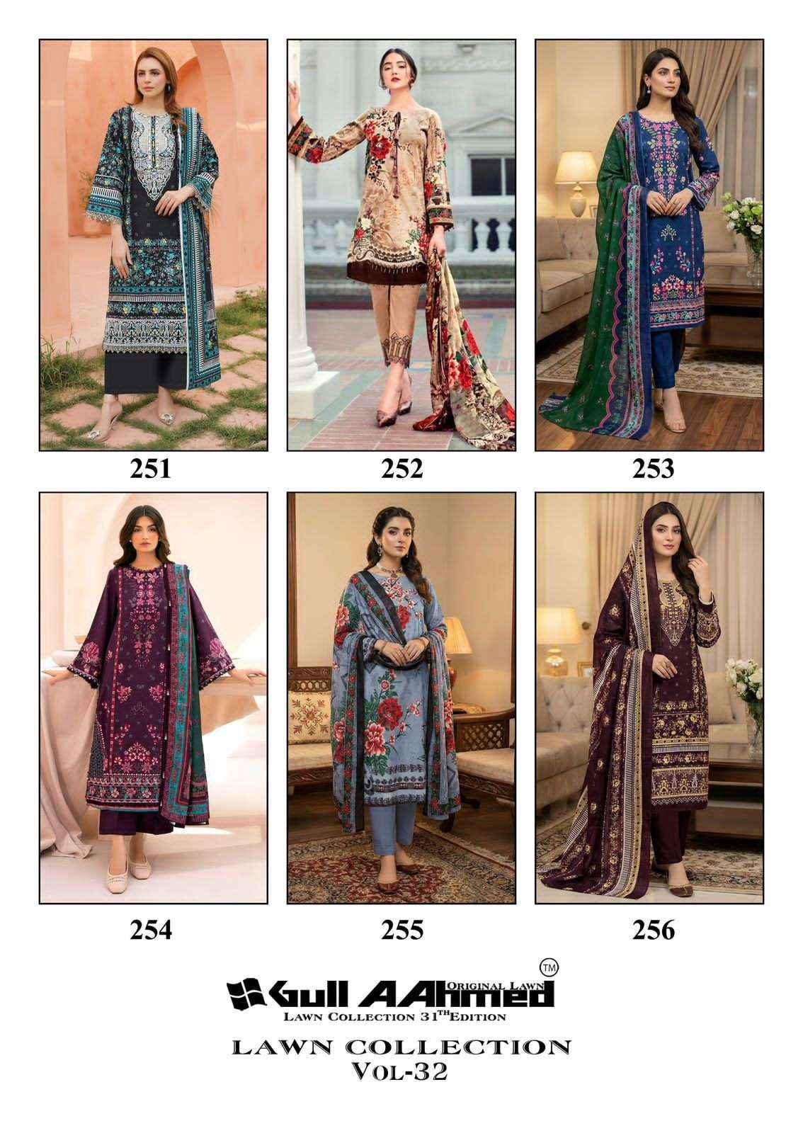 Gull Ahmed Lawn Collection Vol 32 Pakistani Dress Material Wholesale Price ( 6 Pcs Catalogue )