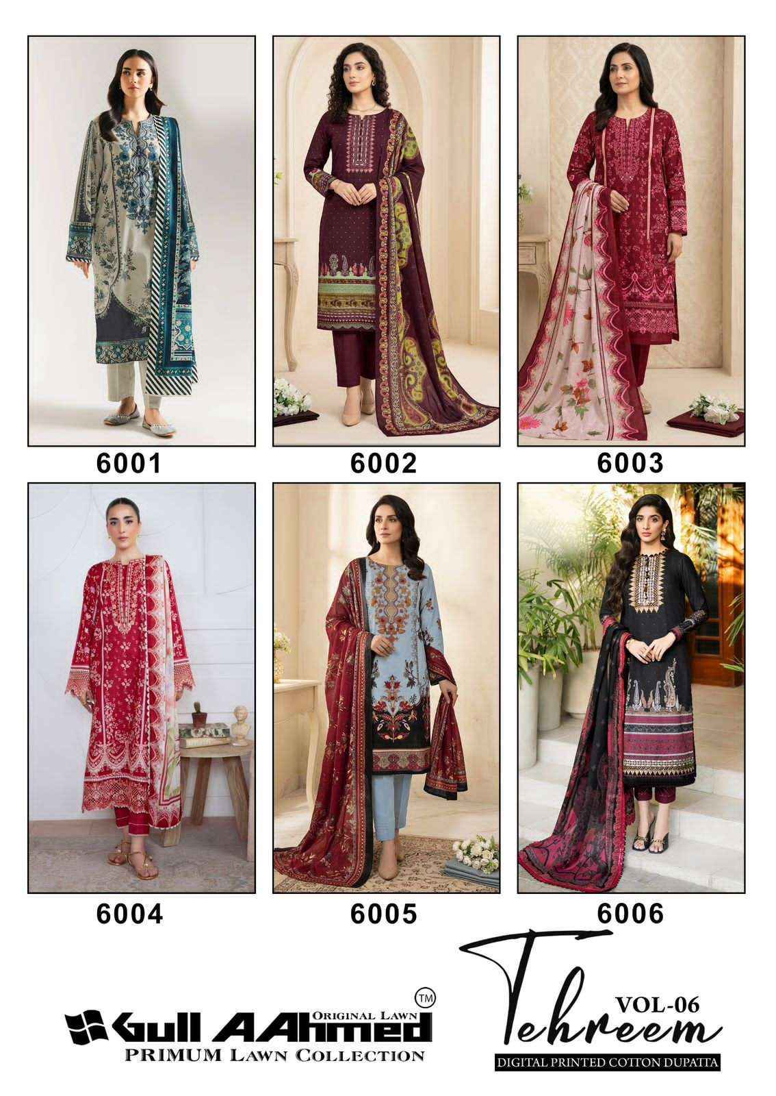Gull Ahmed Tehreem Vol 6 Unstitch Cotton Ladies Dess Material Wholesale Price ( 6 Pcs Catalogue )