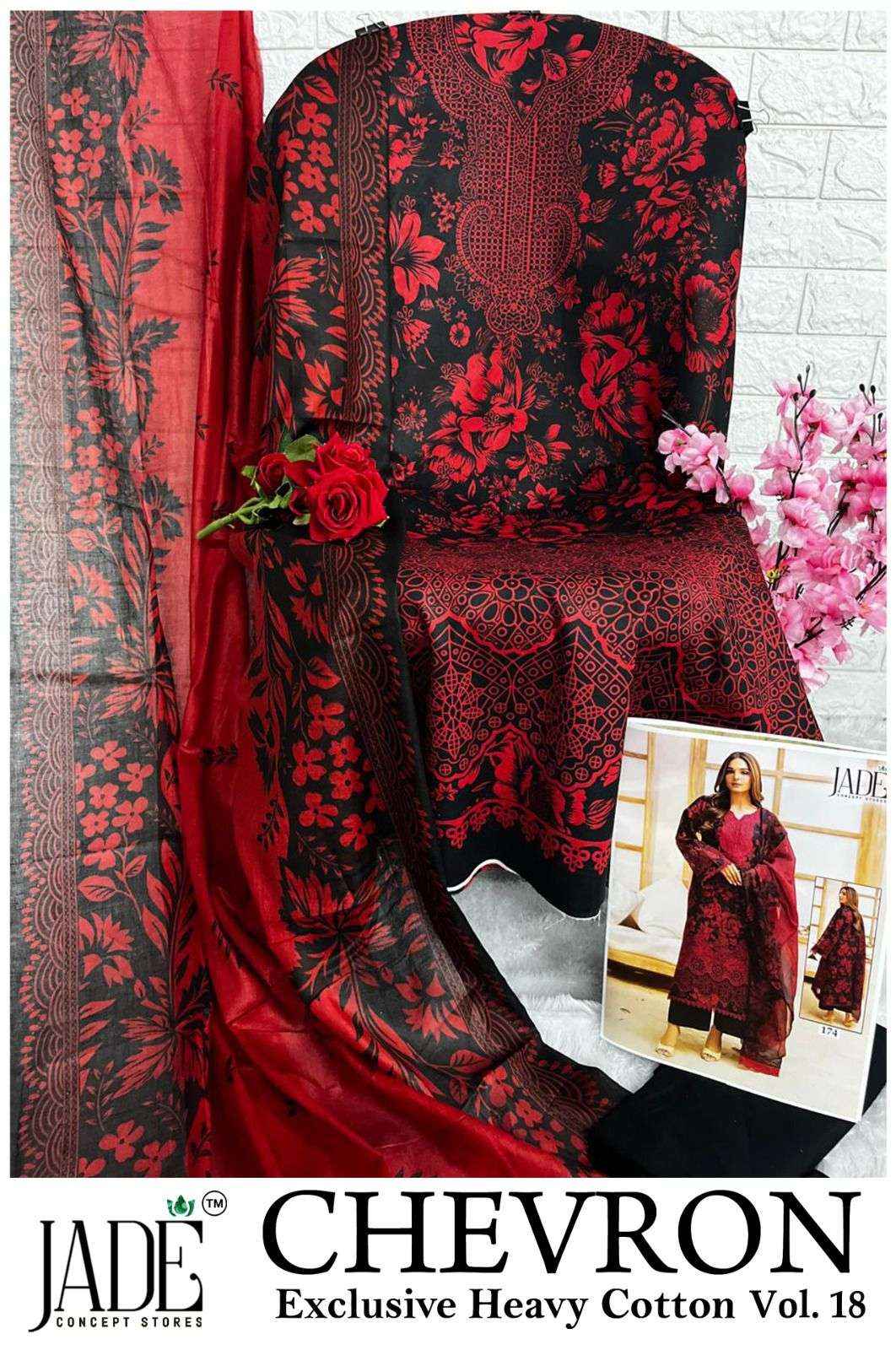 Jade Chevron Vol 18 Heavy Cotton Pakistani Style Dress Material Collection ( 6 Pcs Catalog )