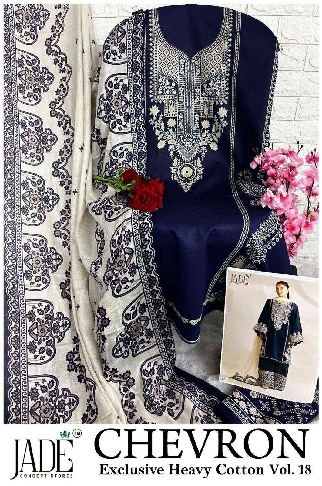 Jade Chevron Vol 18 Heavy Cotton Pakistani Style Dress Material Collection ( 6 Pcs Catalog )