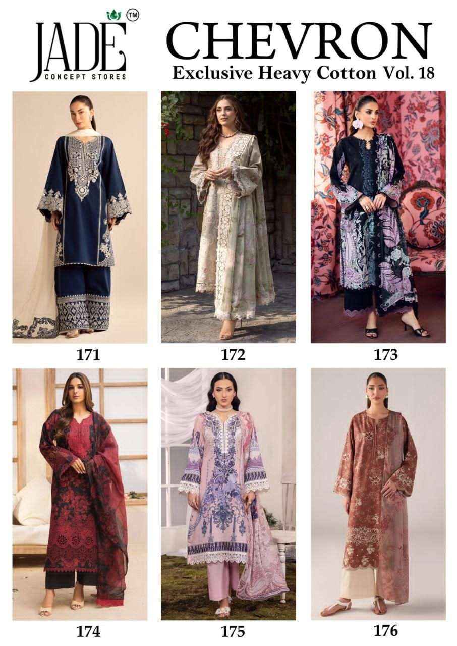 Jade Chevron Vol 18 Heavy Cotton Pakistani Style Dress Material Collection ( 6 Pcs Catalog )