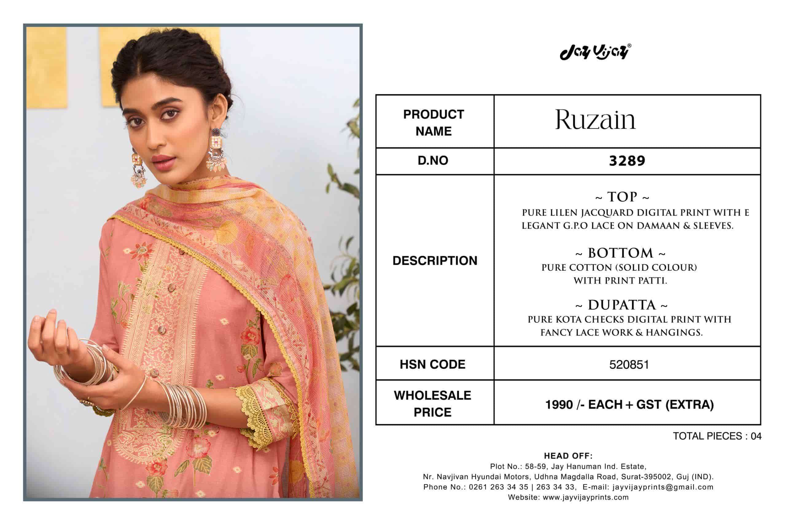 Jay Vijay Ruzain 3289 Pure Linen Jacquard Designer Dress Material Wholesale Collection ( 4 Pcs Catalog )