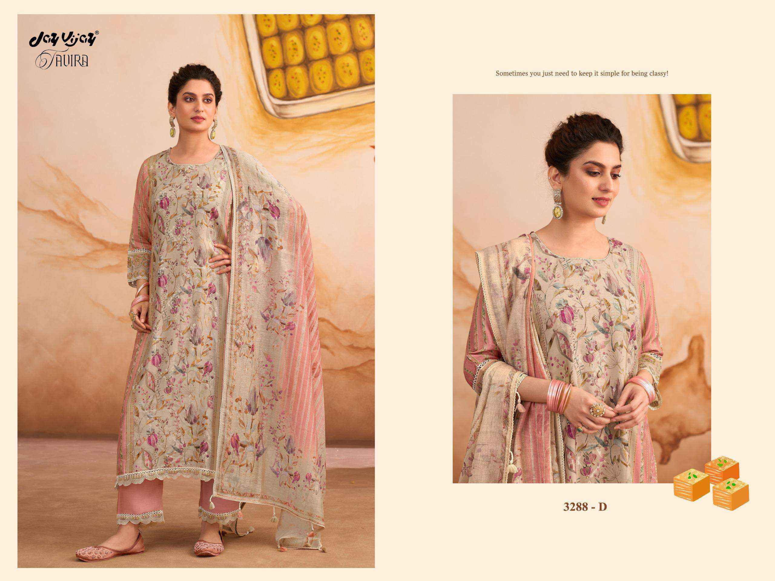 Jay Vijay Tavira 3288 Premium Designs Muslin Dress Material Wholesale Collection ( 4 Pcs Catalog )