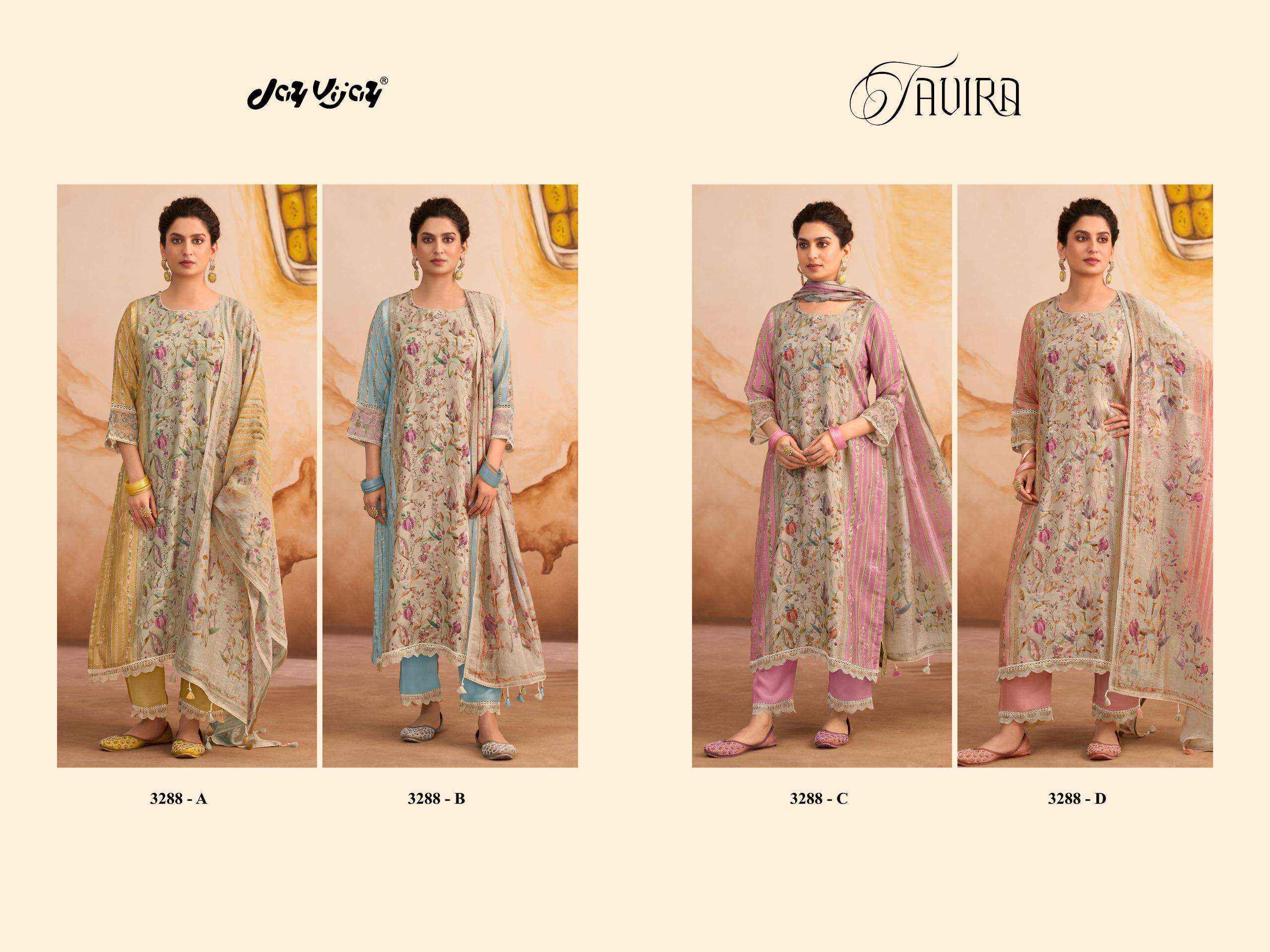 Jay Vijay Tavira 3288 Premium Designs Muslin Dress Material Wholesale Collection ( 4 Pcs Catalog )