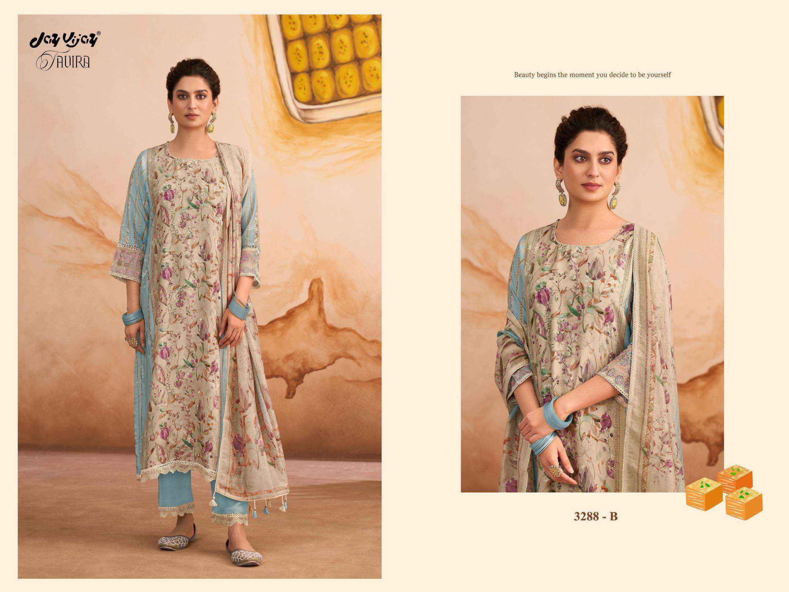 Jay Vijay Tavira 3288 Premium Designs Muslin Dress Material Wholesale Collection ( 4 Pcs Catalog )
