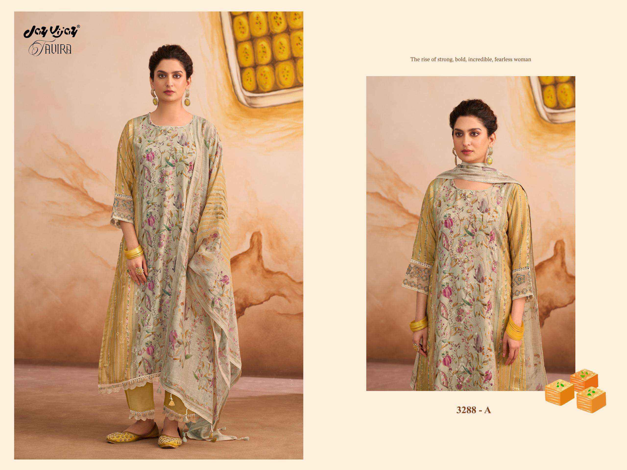 Jay Vijay Tavira 3288 Premium Designs Muslin Dress Material Wholesale Collection ( 4 Pcs Catalog )
