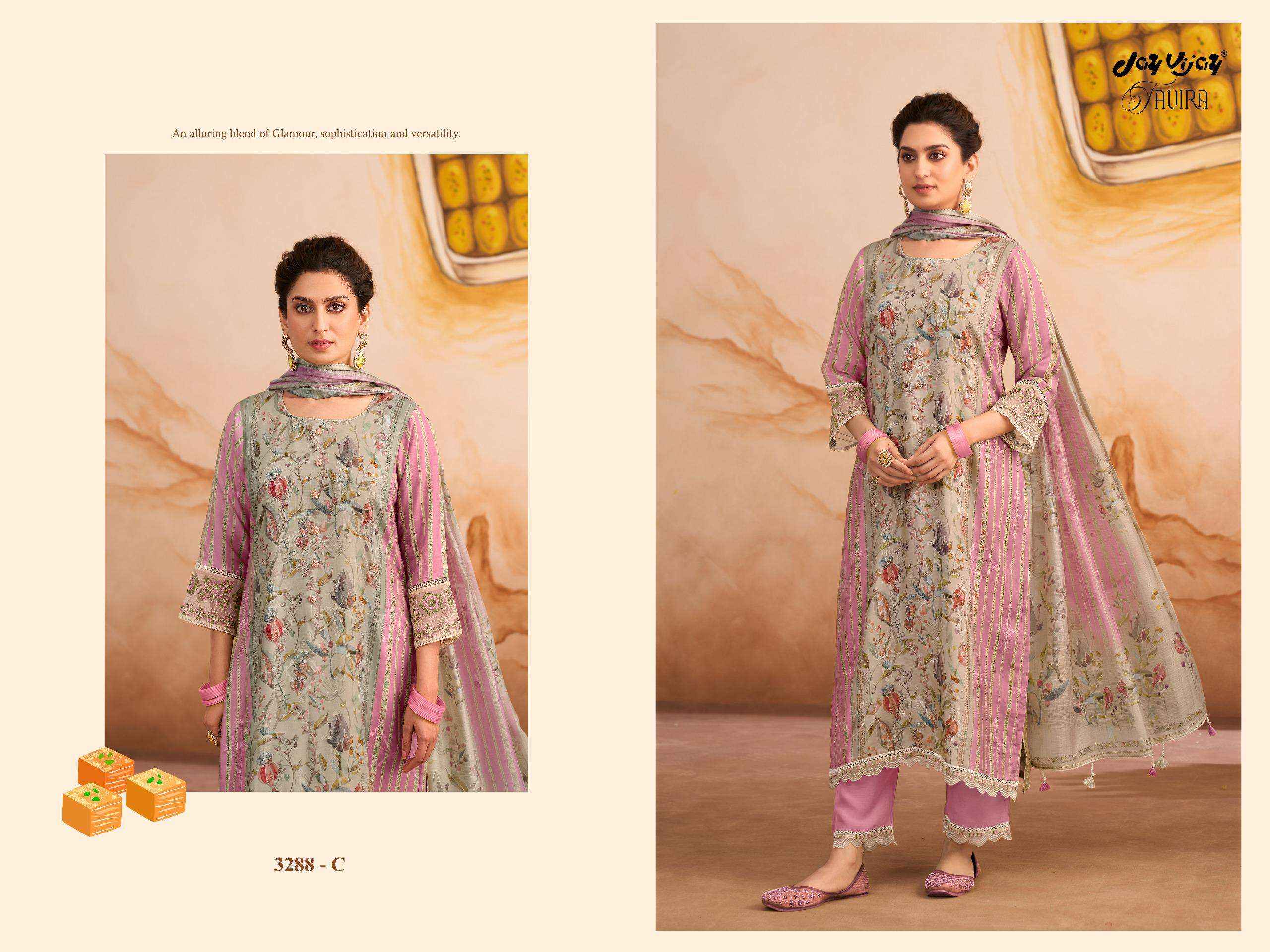 Jay Vijay Tavira 3288 Premium Designs Muslin Dress Material Wholesale Collection ( 4 Pcs Catalog )
