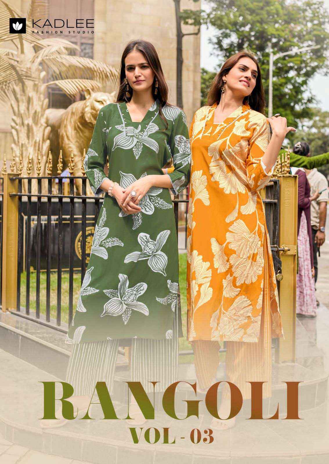 Kadlee Fashion Rangoli Vol 3 Printed Rayon Co Ord Set Wholesale Price ( 6 Pcs Catalogue )