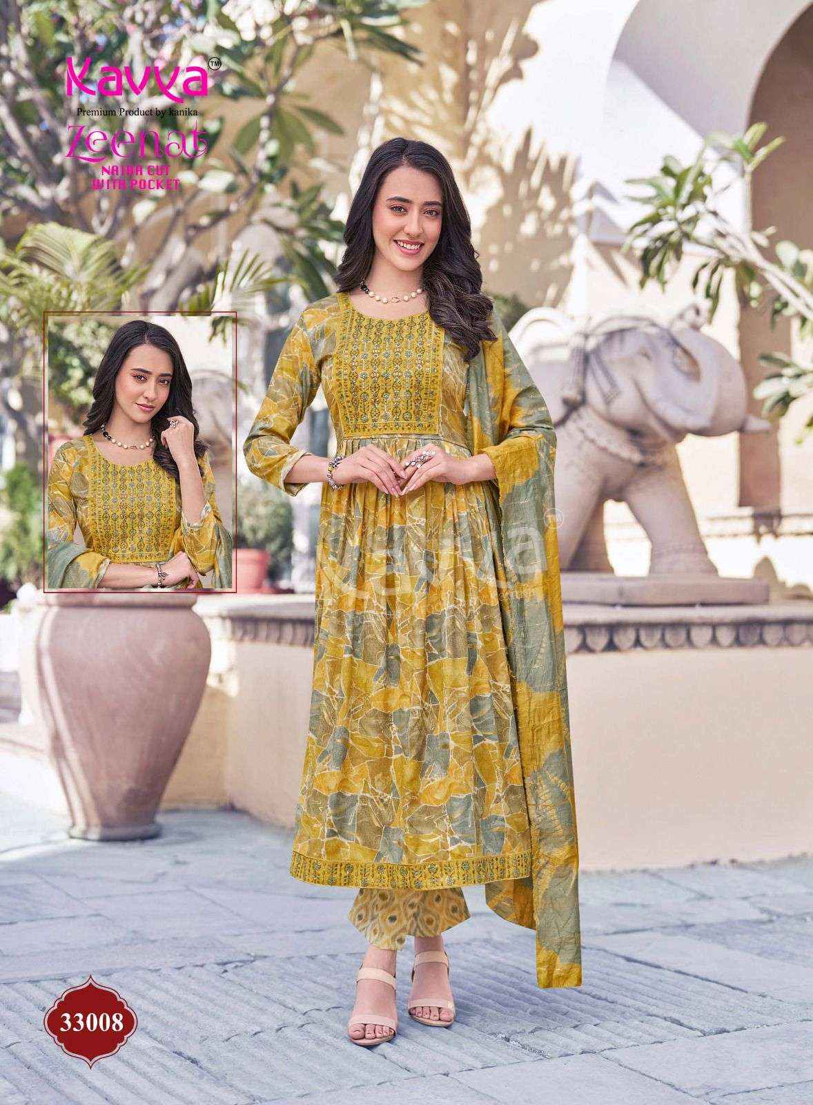 Kavya Zeenat Vol 33 Nayra Cut Top Bottom Dupatta Set Wholesale Collection ( 10 Pcs Catalog )