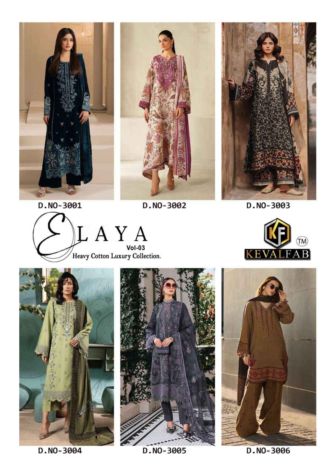 Keval Fab Elaya Vol 3 Heavy Lawn Cotton Salwar Suits Wholesale Price ( 6 Pcs Catalogue )