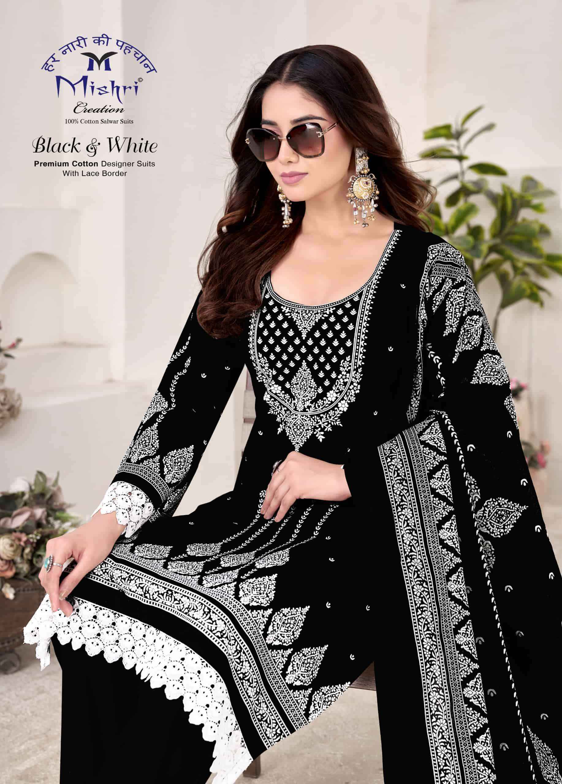 Mishri Black And White Vol 10 Pure Cotton Dress Material Wholesale Surat ( 6 Pcs Catalogue )