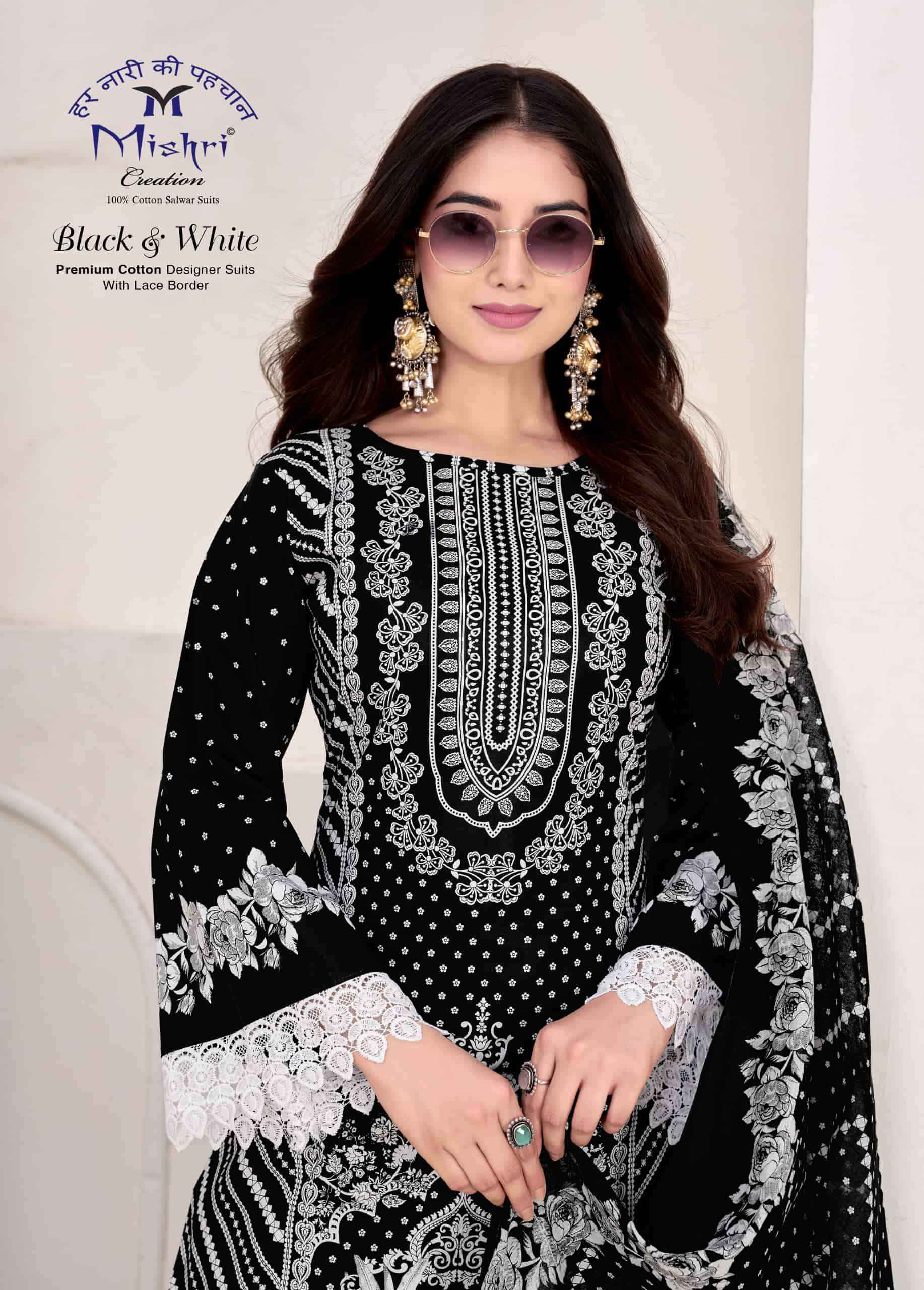 Mishri Black And White Vol 10 Pure Cotton Dress Material Wholesale Surat ( 6 Pcs Catalogue )