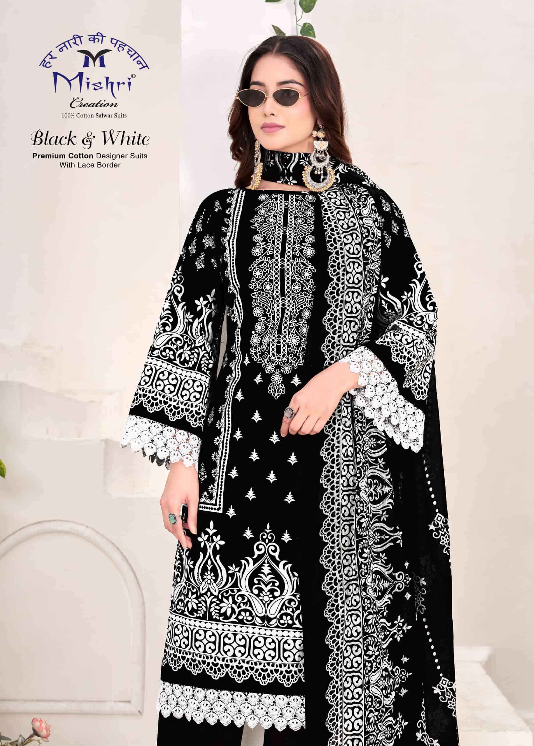 Mishri Black And White Vol 10 Pure Cotton Dress Material Wholesale Surat ( 6 Pcs Catalogue )