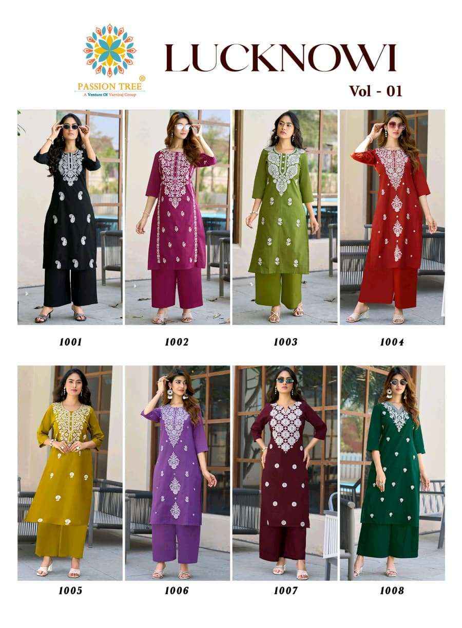 Passion Tree Lucknowi Vol 1 Fancy Kurti Palazzo Pair Collection ( 8 Pcs Catalog )