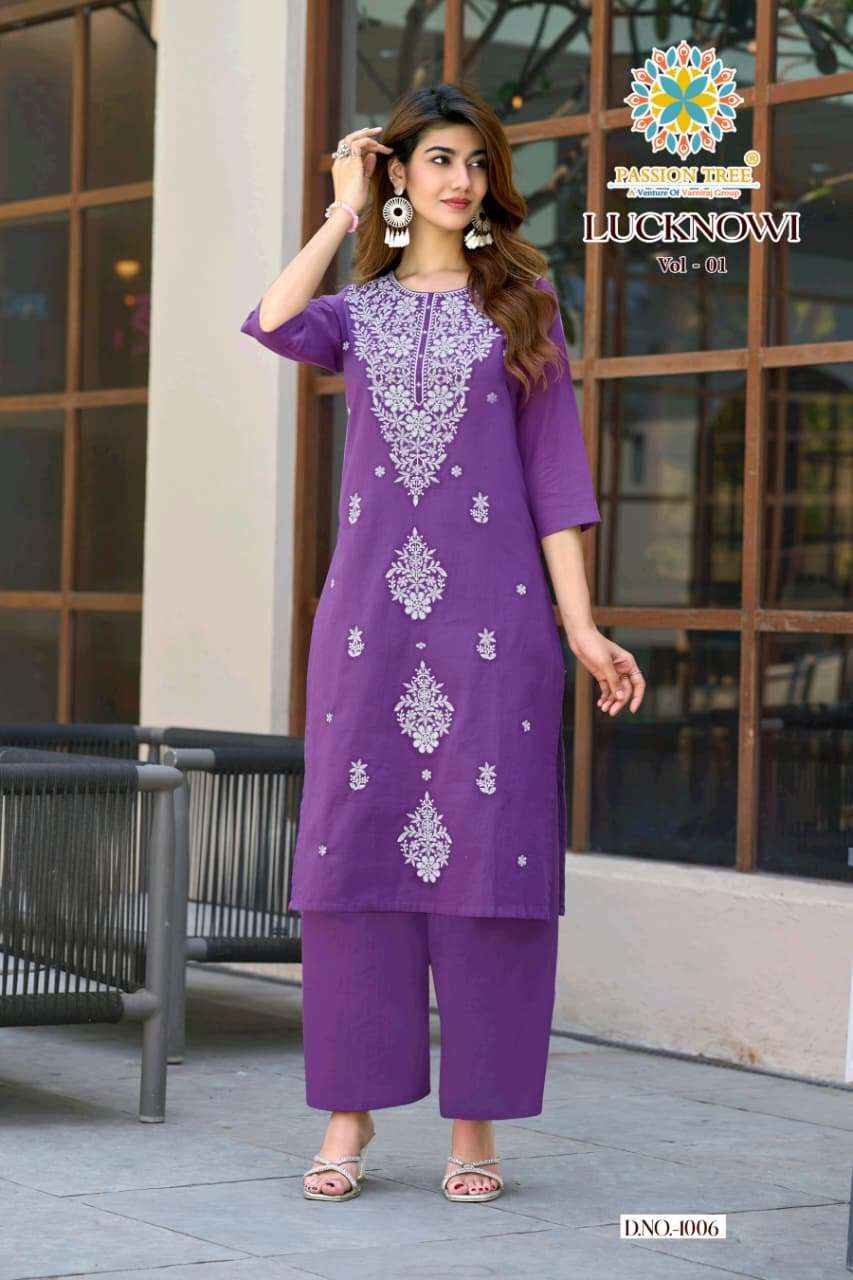 Passion Tree Lucknowi Vol 1 Fancy Kurti Palazzo Pair Collection ( 8 Pcs Catalog )