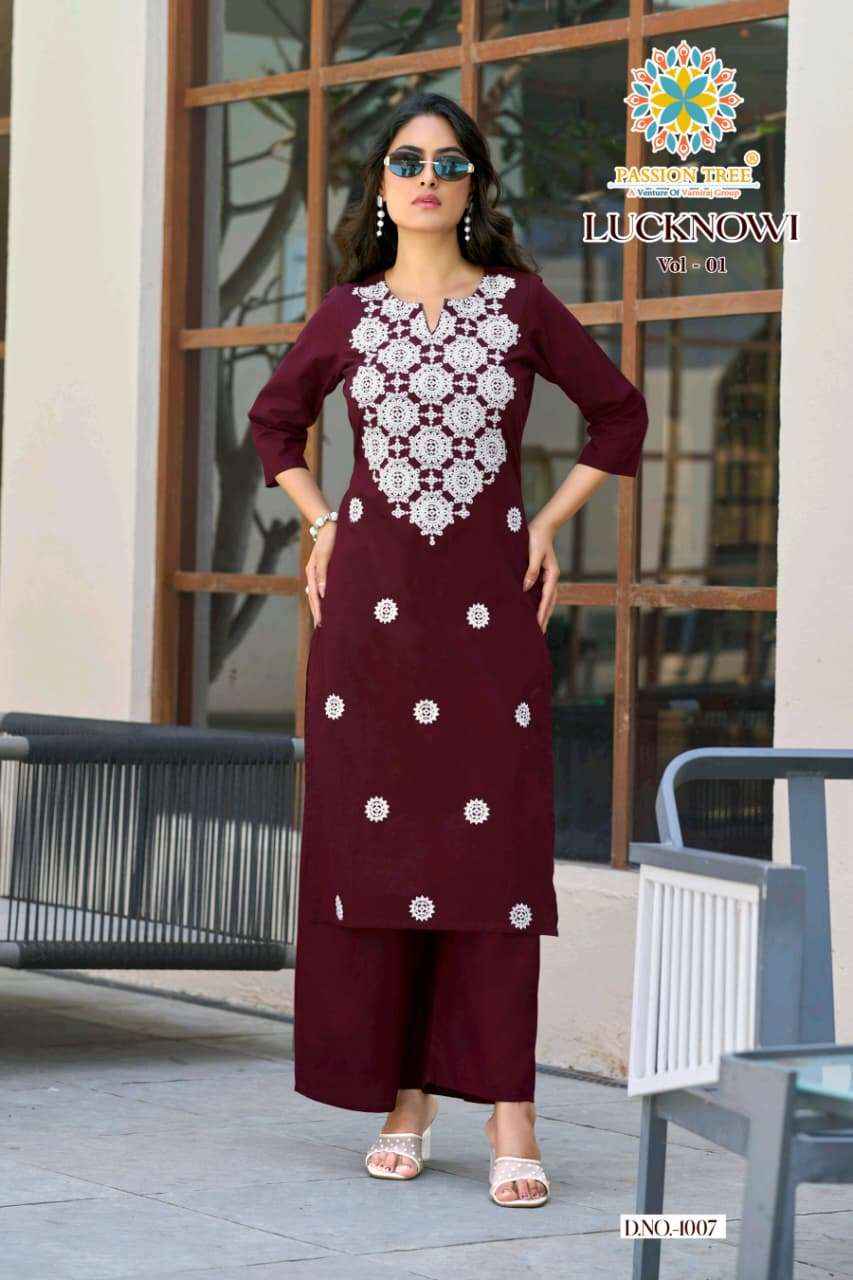 Passion Tree Lucknowi Vol 1 Fancy Kurti Palazzo Pair Collection ( 8 Pcs Catalog )
