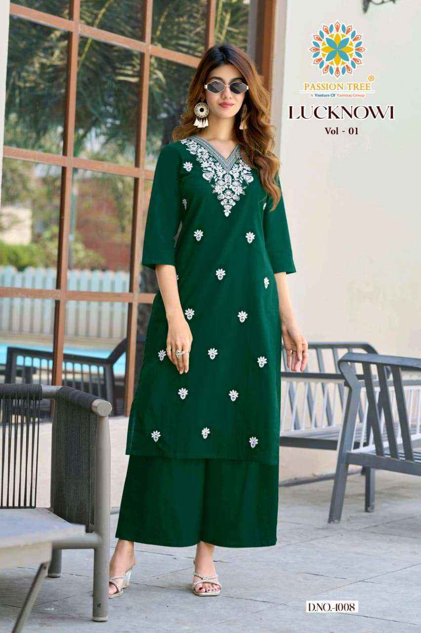 Passion Tree Lucknowi Vol 1 Fancy Kurti Palazzo Pair Collection ( 8 Pcs Catalog )