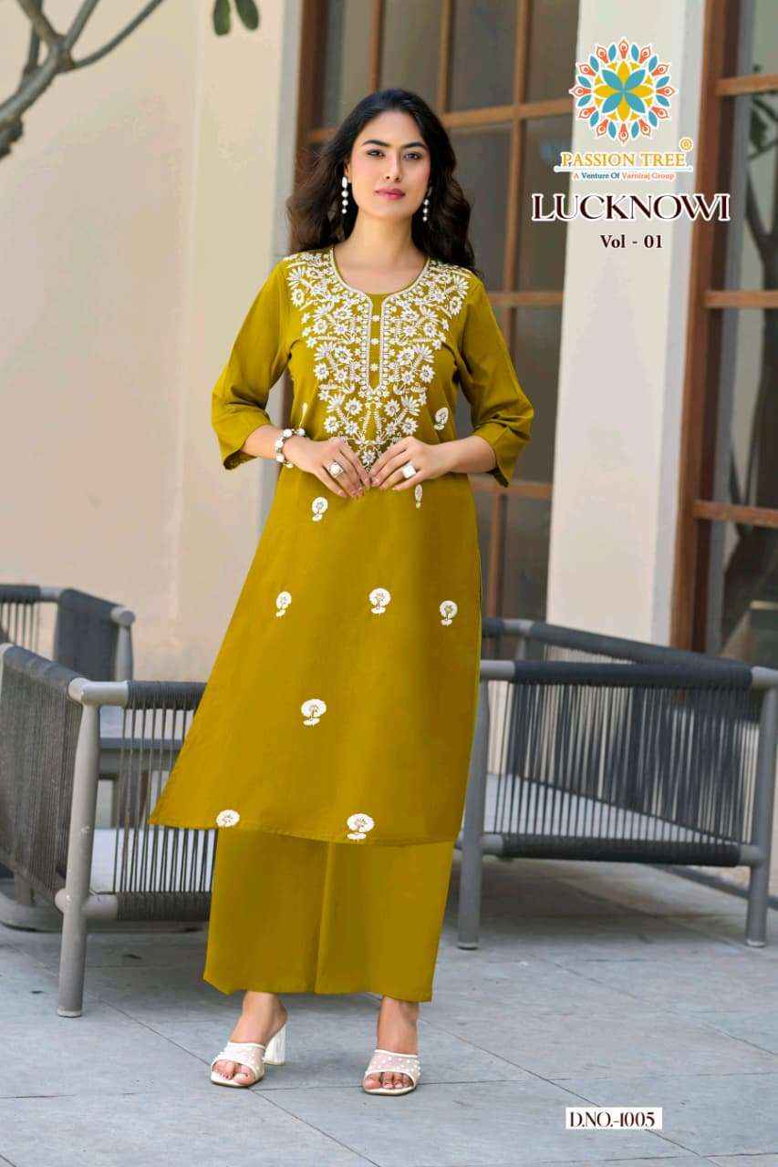 Passion Tree Lucknowi Vol 1 Fancy Kurti Palazzo Pair Collection ( 8 Pcs Catalog )