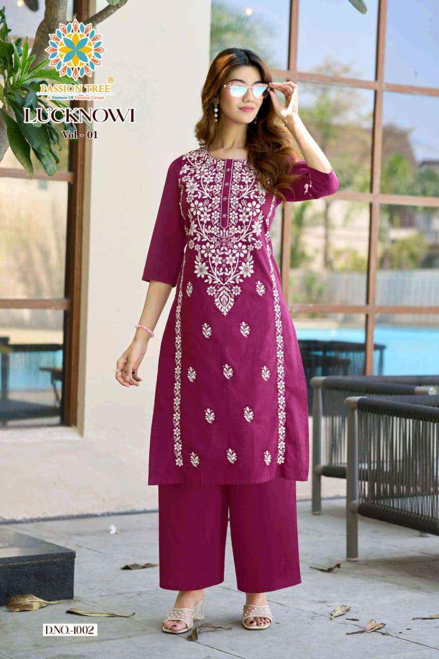 Passion Tree Lucknowi Vol 1 Fancy Kurti Palazzo Pair Collection ( 8 Pcs Catalog )
