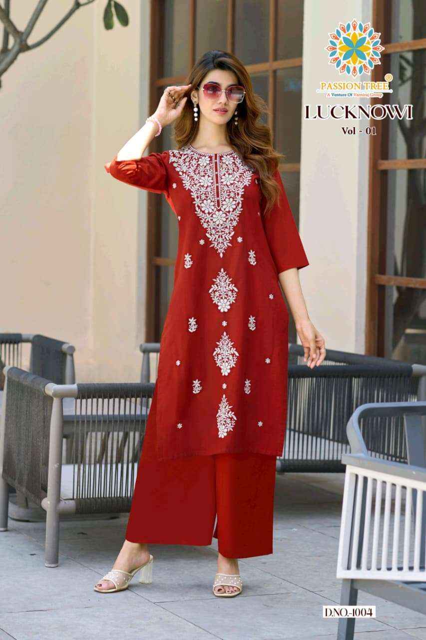 Passion Tree Lucknowi Vol 1 Fancy Kurti Palazzo Pair Collection ( 8 Pcs Catalog )