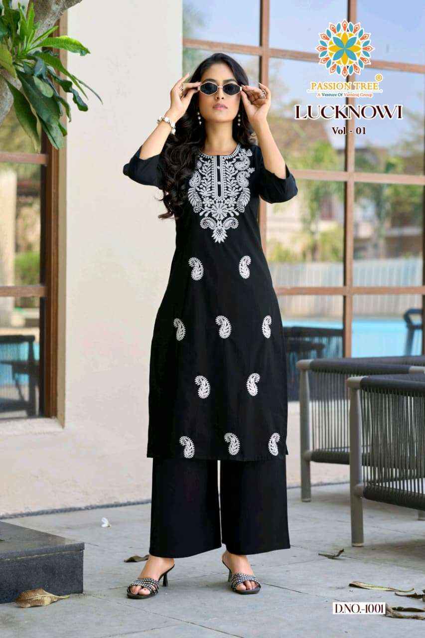 Passion Tree Lucknowi Vol 1 Fancy Kurti Palazzo Pair Collection ( 8 Pcs Catalog )
