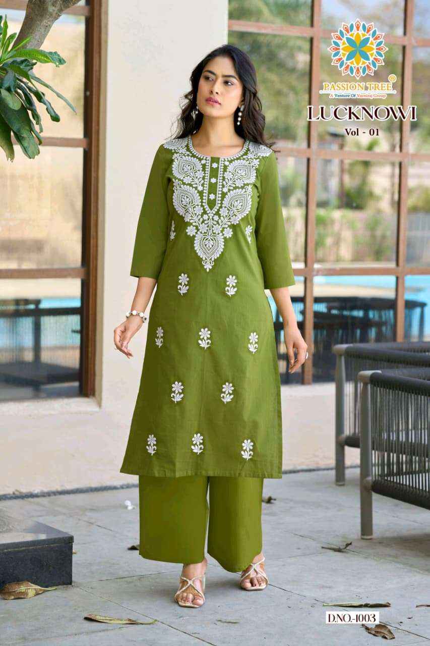 Passion Tree Lucknowi Vol 1 Fancy Kurti Palazzo Pair Collection ( 8 Pcs Catalog )