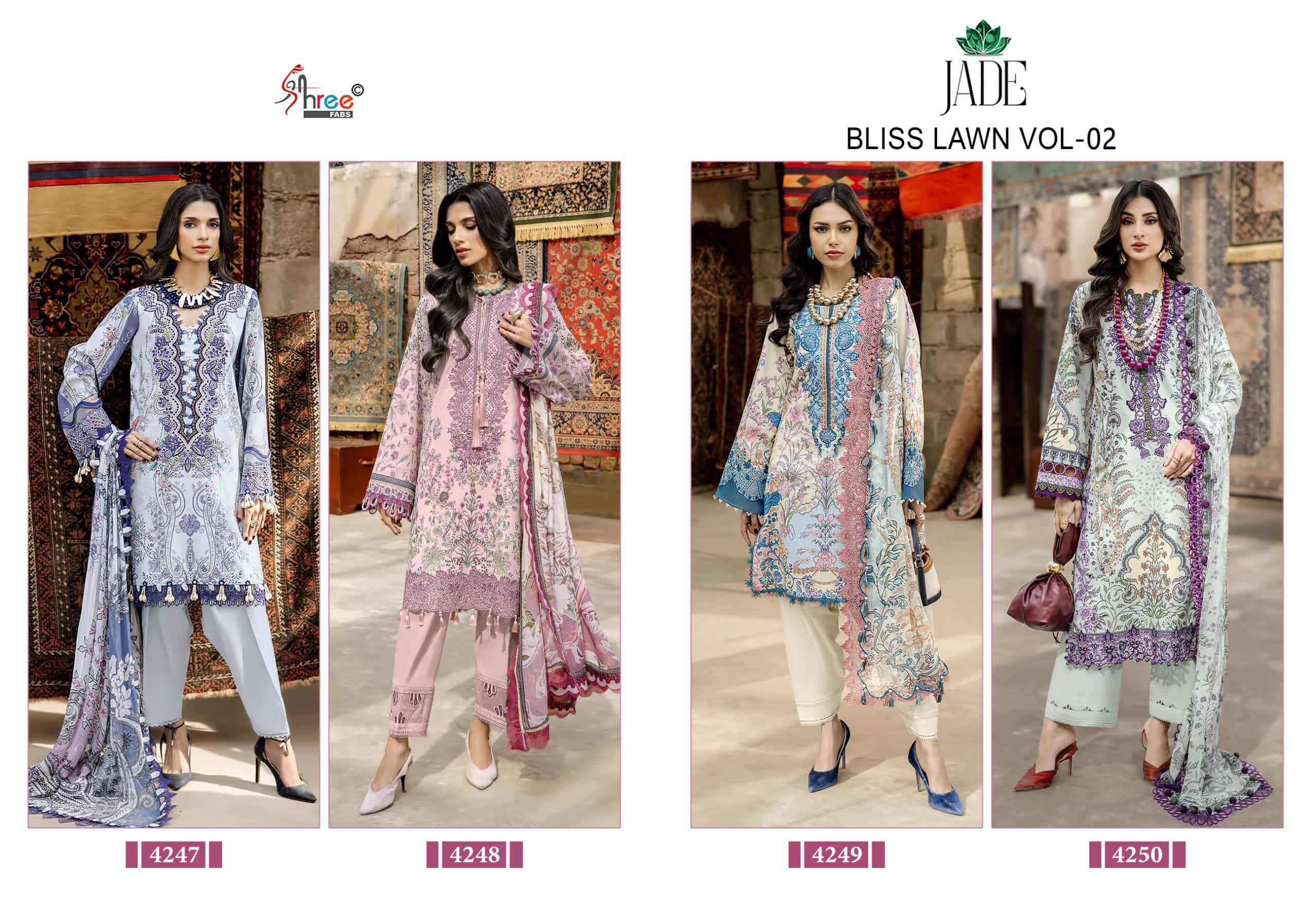 Shree Fabs Jade Bilss Lawn Vol 2 Pakistani Cotton Salwar Suit ( 4 Pcs Catalogue )