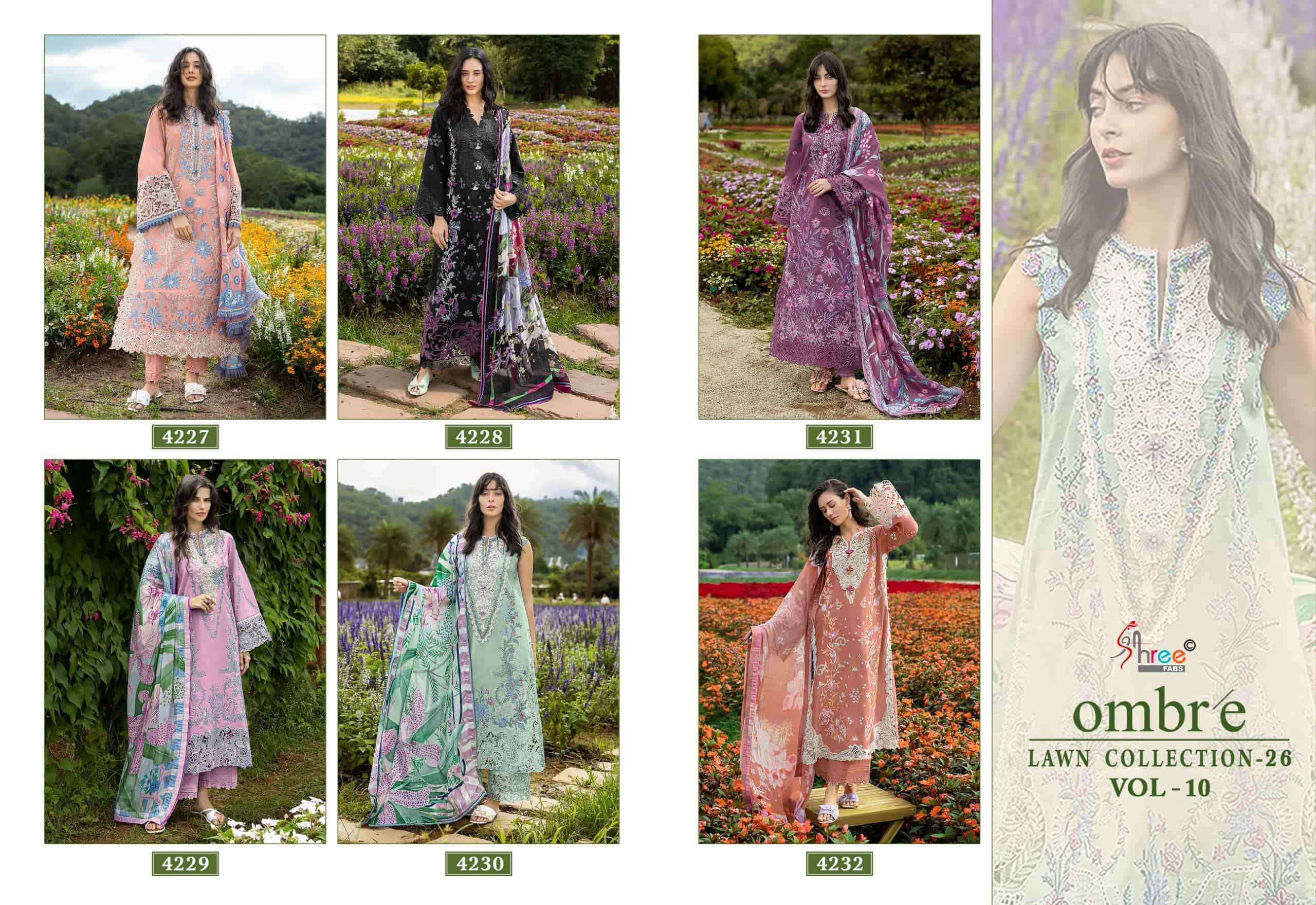 Shree Fabs Ombre Lawn Collection 26 Vol 10 Pure Cotton Pakistani Suits ( 6 Pcs Catalogue )