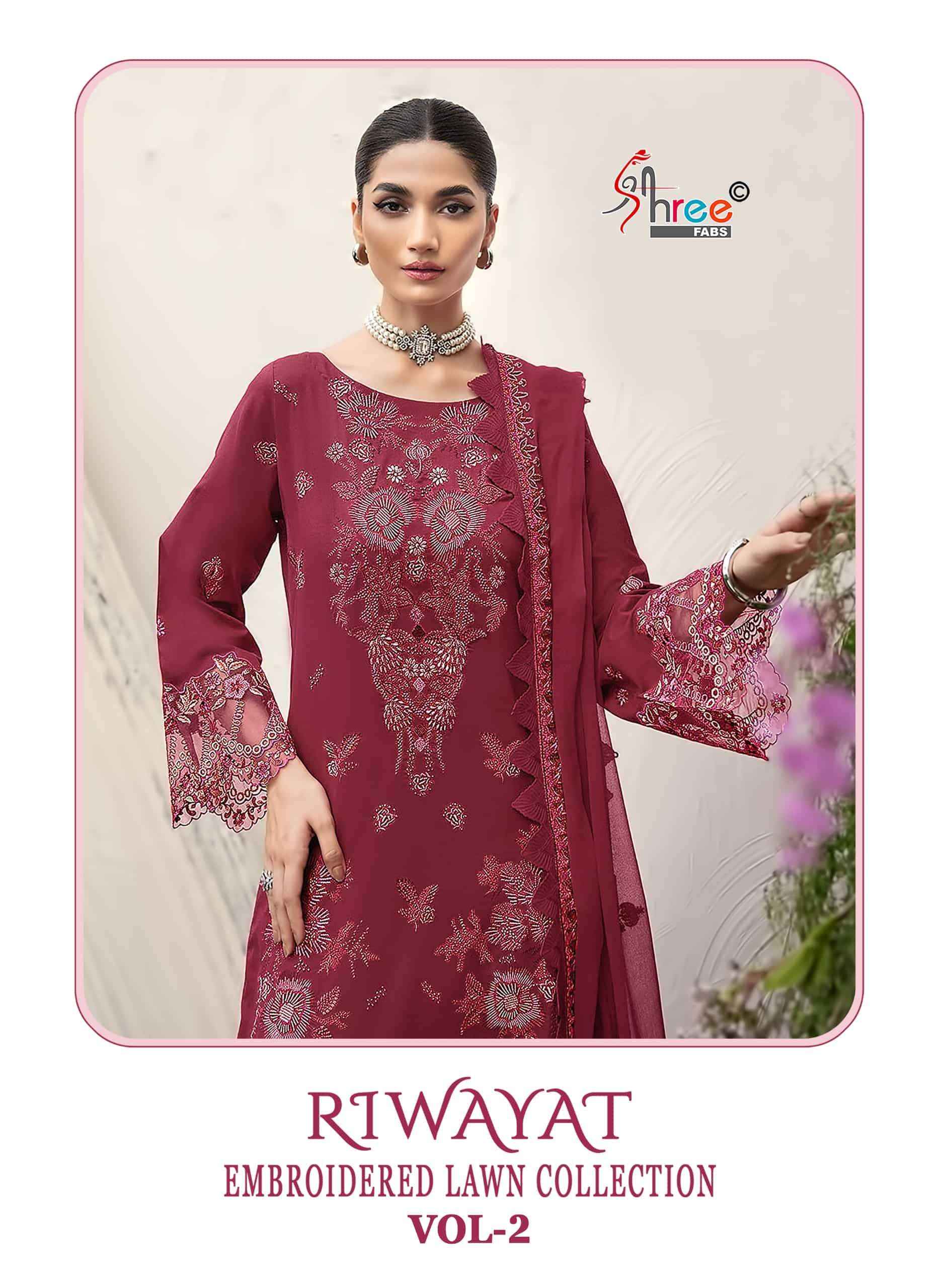 Shree Fabs Riwayat Embroidered Lawn Collection Vol 2 Pure Cotton Pakistani Suits ( 3 Pcs Catalogue )