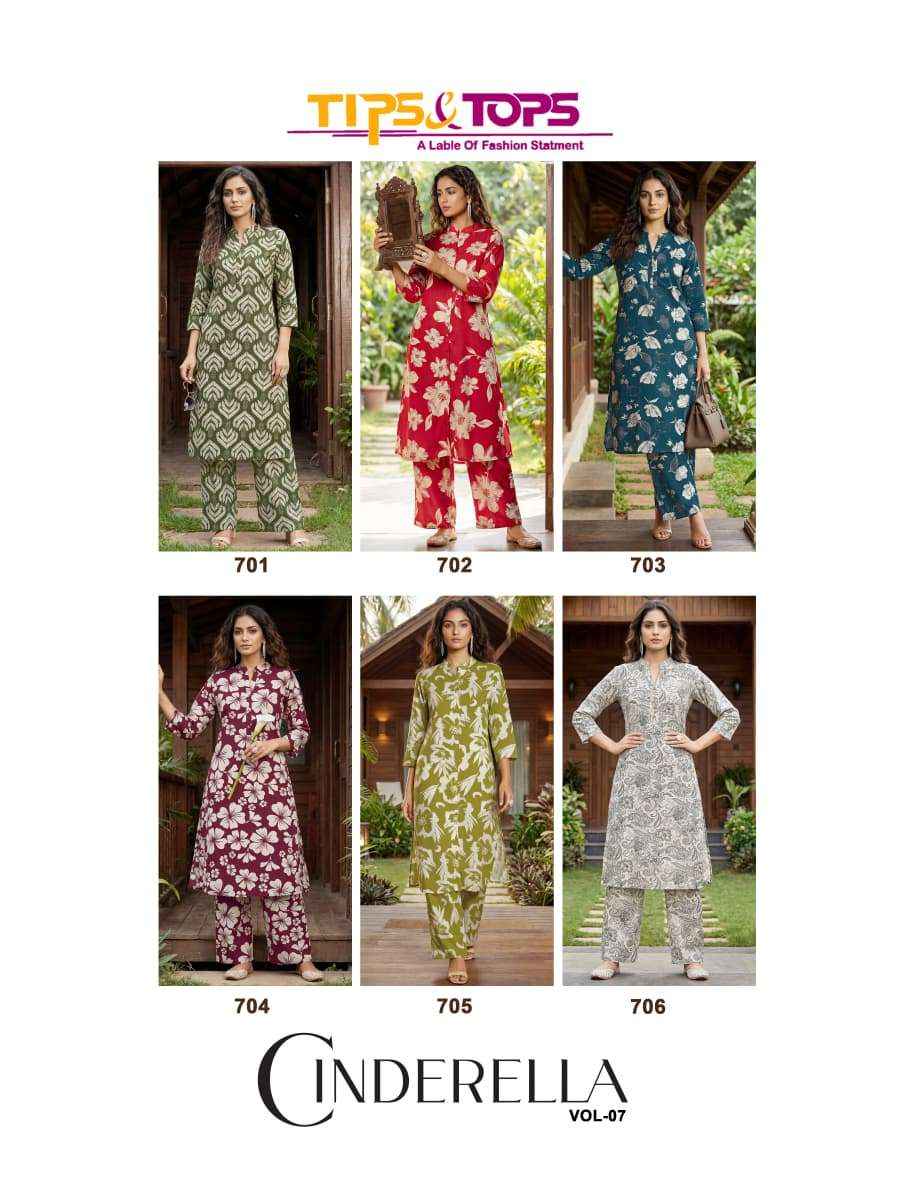 TIPS AND TOPS CINDERELLA VOL 7 RAYON PRINT FANCY KURTI WITH BOTTOM PAIR COLLECTION ( 6 PCS CATALOG )