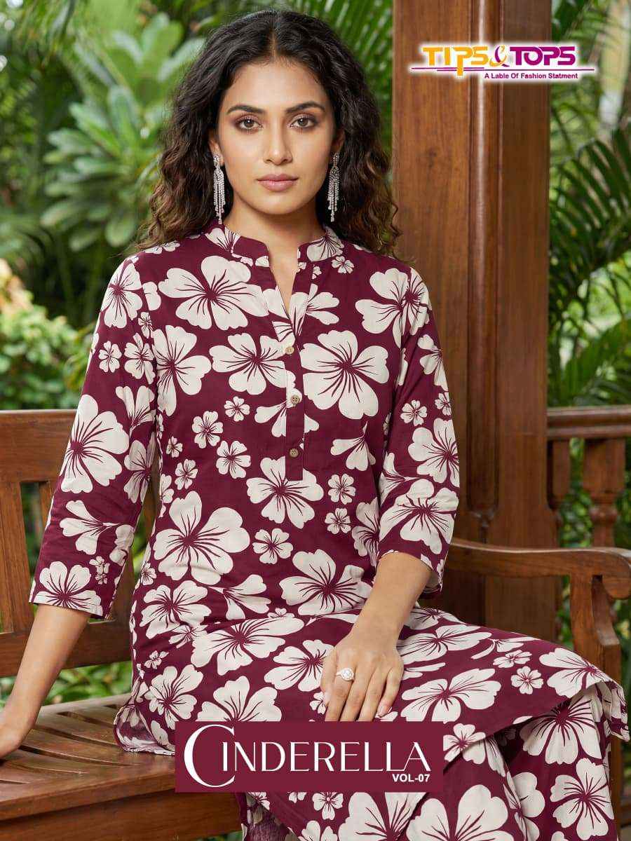 TIPS AND TOPS CINDERELLA VOL 7 RAYON PRINT FANCY KURTI WITH BOTTOM PAIR COLLECTION ( 6 PCS CATALOG )