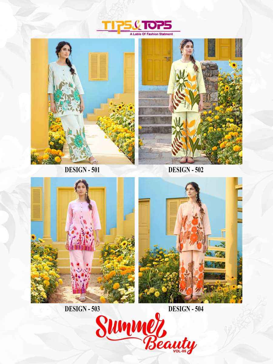 Tips And Tops Summer Beauty Vol 5 Rayon Printed Cord Set Collection ( 4 Pcs Catalog )