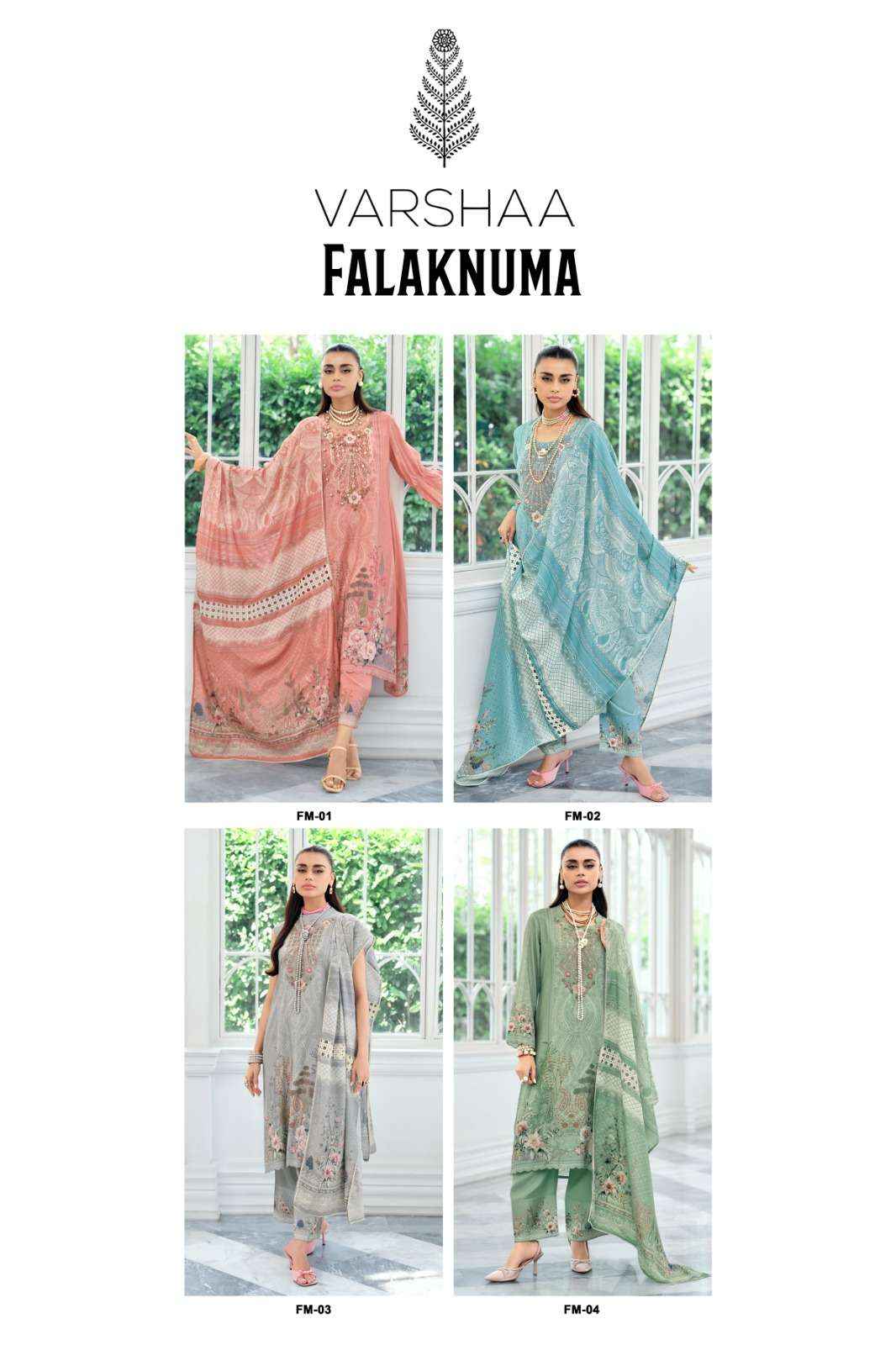 Varsha Falaknuma Exclusive Wear Muslin Dress Material Wholesale Collection ( 4 Pcs Catalog )