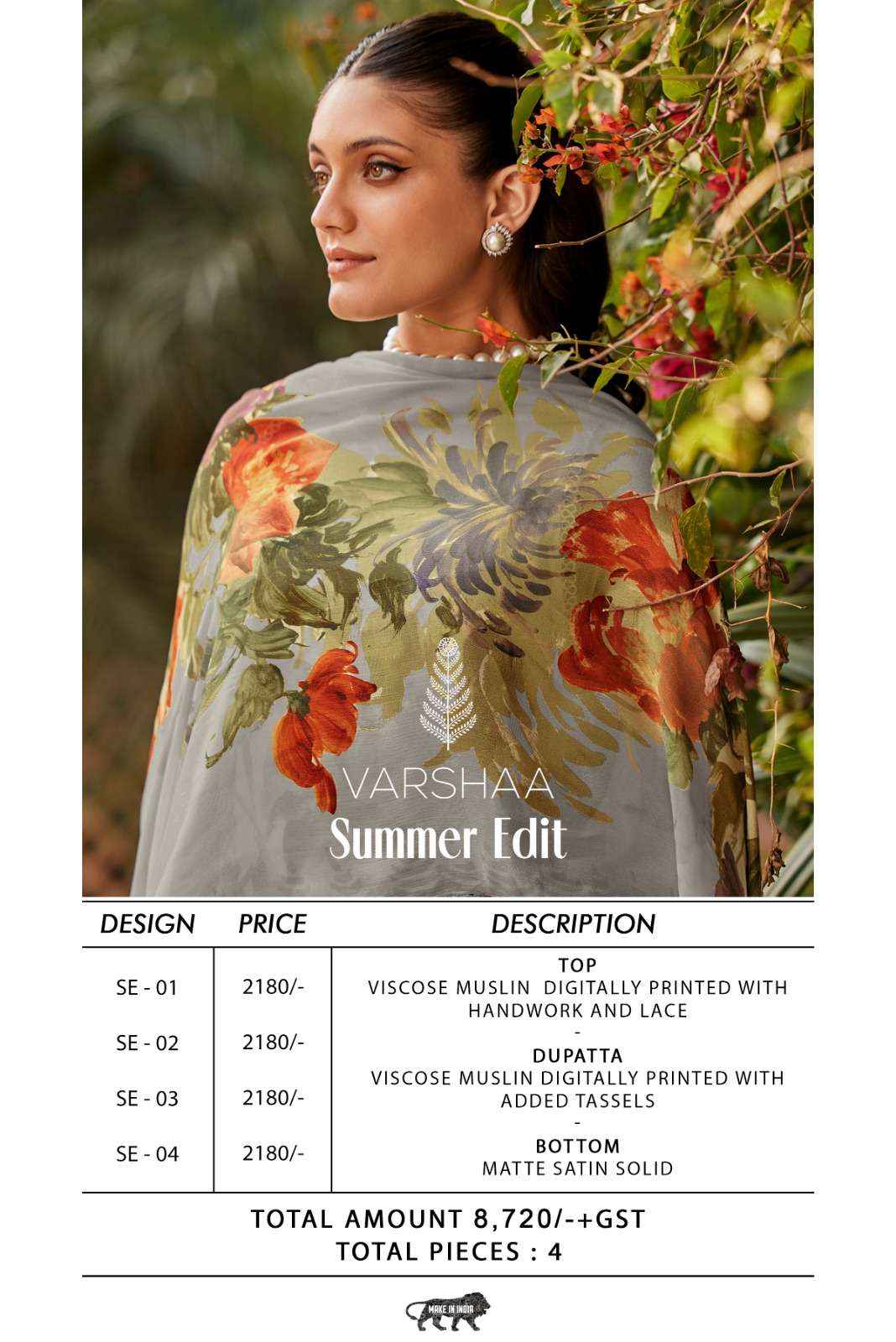 Varsha Summer Edit Digital Printed Muslin Dress Material Wholesale Collection ( 4 Pcs Catalog )