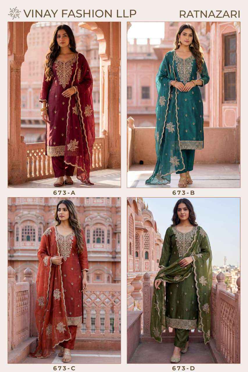 Vinay Fashion Kuleesh Ratnazari Fancy Silk Designer Dress Material Wholesale Collection ( 4 Pcs Catalog )