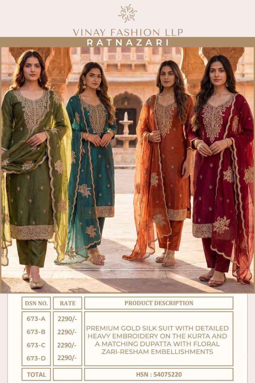 Vinay Fashion Kuleesh Ratnazari Fancy Silk Designer Dress Material Wholesale Collection ( 4 Pcs Catalog )