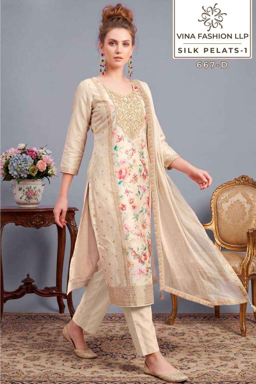 Vinay Fashion Kuleesh Silk Petals Exclusive Russian Silk Dress Material Wholesale Collection ( 4 Pcs Catalog )