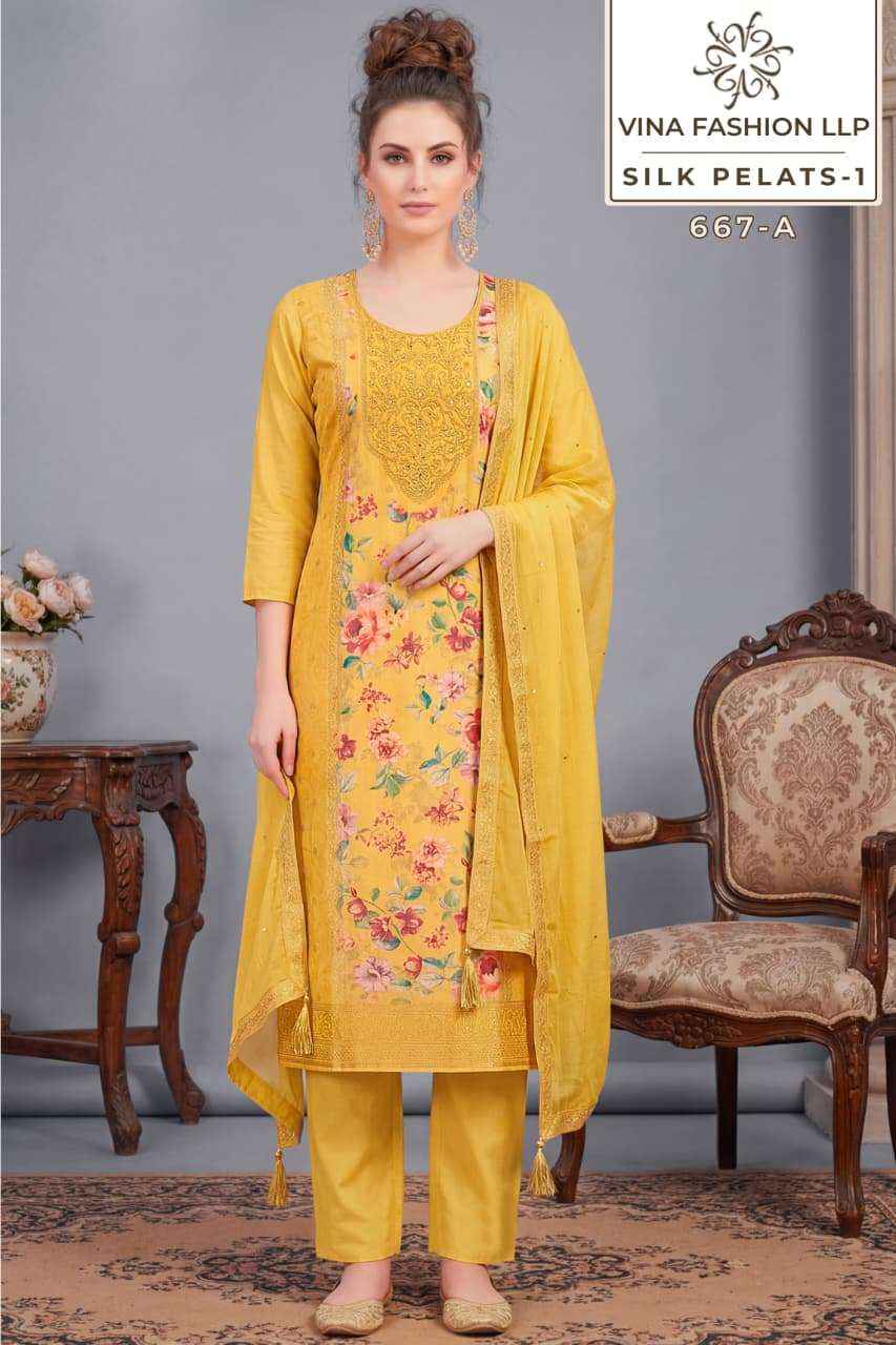 Vinay Fashion Kuleesh Silk Petals Exclusive Russian Silk Dress Material Wholesale Collection ( 4 Pcs Catalog )