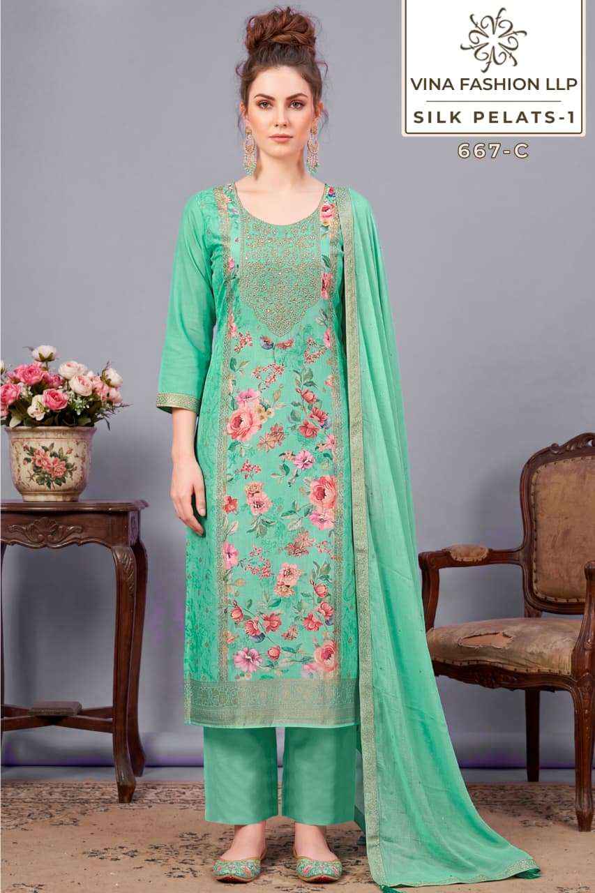Vinay Fashion Kuleesh Silk Petals Exclusive Russian Silk Dress Material Wholesale Collection ( 4 Pcs Catalog )