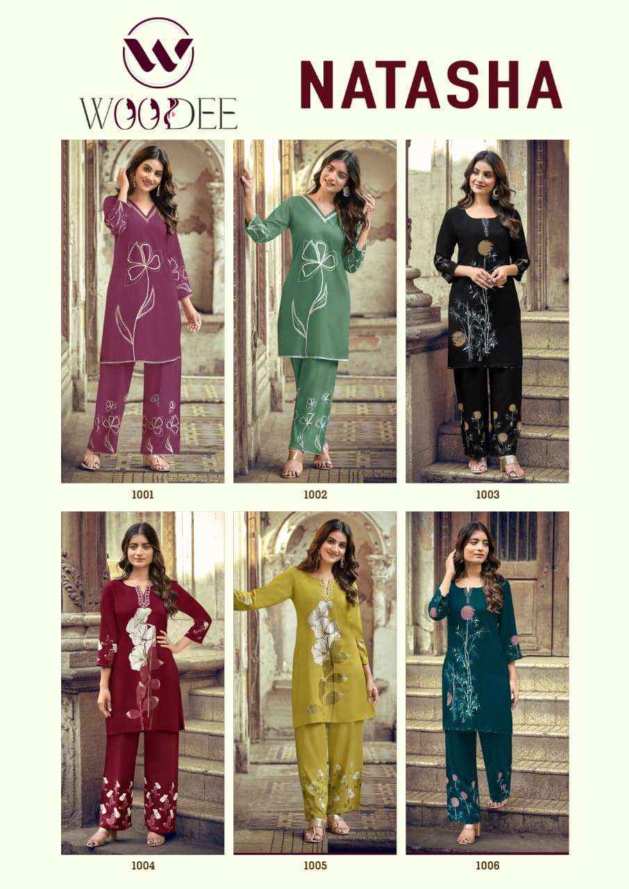 Woodee Fashion Natasha Rayon Premium Designs Cord Set Wholesale Price ( 6 Pcs Catalogue )