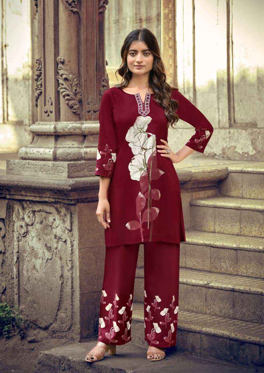 Woodee Fashion Natasha Rayon Premium Designs Cord Set Wholesale Price ( 6 Pcs Catalogue )